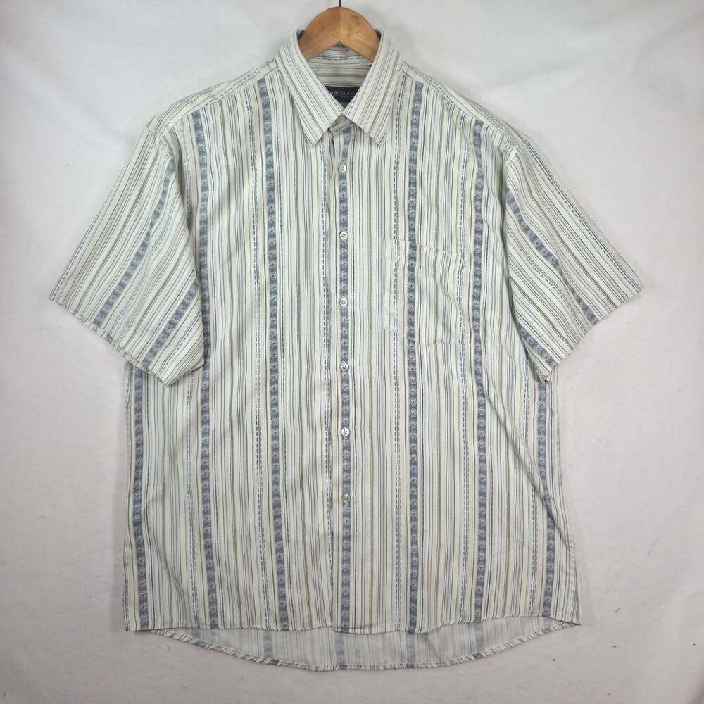 Barcelino Moda Italiana Mens Short Sleeve Button Down Shirt Striped Linen